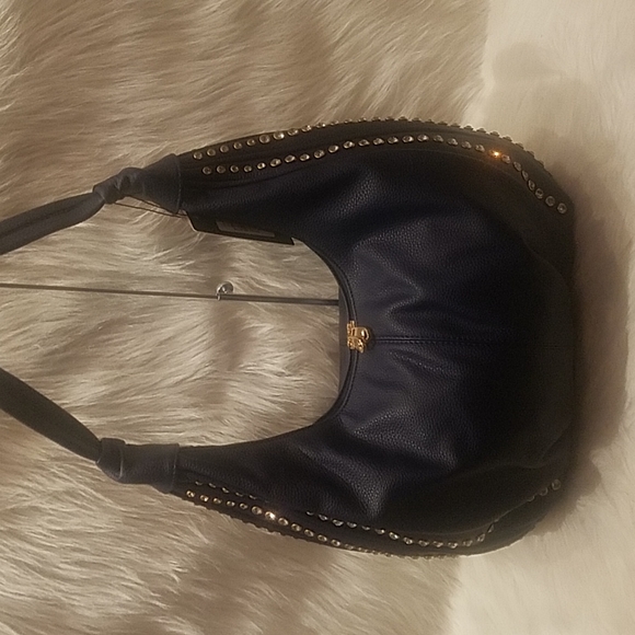 NAVY RHINESTONE ACCENTED HOBO HANDBAG - Picture 7 of 9